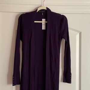White House Black Market Deep Purple Open-Front Ribbed Cardigan